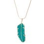 Adina Plastelina Little Gold Plated Silver Feather Necklace - Turquoise - 1