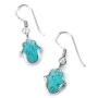  Adina Plastelina Silver Hamsa Earrings - Turquoise - 1