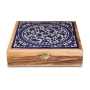 Blue Flowers: Olive Wood & Armenian Ceramic Jewelry Box - 1