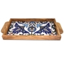 Colorful Flowers: Olive Wood & Armenian Ceramic Serving Tray - 1