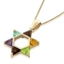 Colors: 14K Gold Star of David with 6 Gemstones - 1