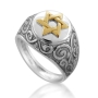 Deluxe Sterling Silver and Gold Star of David Ring - 1