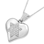 Deluxe White Gold and Diamonds Heart with Star of David Necklace - 1
