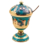Enameled and Jeweled Pewter Honey Dish - Jerusalem (Turquoise) - 1