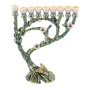 Enameled and Jeweled Pewter Menorah - Vines & Flowers (Turquoise/Sapphire) - 1