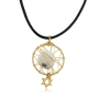 Gold Filled Little Star of David Wired Necklace with Pearl and Leather Cord - 1