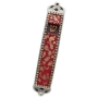 Iris Design Hand Painted Red and Gold Speckle Mezuzah Case - 1