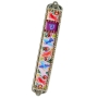 Iris Design Hand Painted Blue and Red Birds Mezuzah Case with Czech Stones - 1
