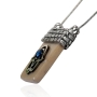 Jerusalem Stone and Silver Hamsa Necklace with Sapphire - 1