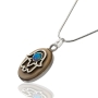 Jerusalem Stone and Silver Oval Hamsa Necklace with Opal - 2