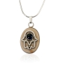 Jerusalem Stone and Silver Oval Hamsa Necklace with Sapphire - 2