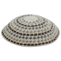 Knitted Beige Kippah with Brown and Gray Design - 1