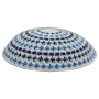 Knitted White Kippah with Blue and Black Design - 1