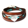 Leather and Silver Shema Yisrael Heart Bracelet by Or Jewelry - Choice of Colors - 1