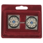 Nickel Star of David Tallit Clips with Blue Stone - 4