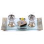 Painted Glass Candlesticks, Matches and Tray: Pomegranates (Beige). Lily Art - 1