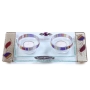Painted Glass Tea Light Candlesticks with Tray: Pomegranates (Multi-Colored). Lily Art - 1