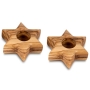 Pair of Olive Wood Candle Holders - Star of David - 1