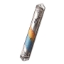 Pewter Decorated Mezuzah Case - Blue and Orange. Lily Art - 1
