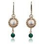 Queen Helene: Pearl and Green Agate Brass Earrings - 1