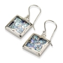 Roman Glass and Silver Decorative Square Earrings - 1