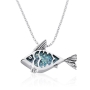 Roman Glass with Silver Frame Fish Necklace - 2