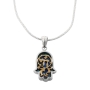 Silver & Gold Filigree Hamsa Necklace with Chai & Opalite Filling - 2