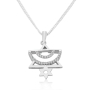 Silver Menorah and Star of David Necklace with Zirconia Accents - 1
