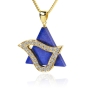 Star of David Dove: 14K Gold Diamond Encrusted Pendant with Lapis Lazuli - 1