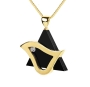 Star of David Dove: 14K Gold Pendant with Diamond & Onyx - 1