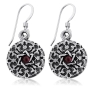 Sterling Silver Circle Star of David Earrings with Garnet Stone - Shema Yisrael - 2