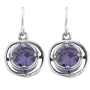 Sterling Silver Earrings - Purple Zircon in Concentric Ring Frame - 1