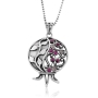 Sterling Silver Filigree Pomegranate Necklace with Ruby Stones - 2
