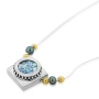 Sterling Silver Square Necklace with Circle Roman Glass Center - 1