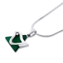 Star of David Dove: Silver Necklace with Green Agate and Cubic Zirconia Diamond - 1