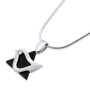 Star of David Dove: Silver Necklace with Onyx and Cubic Zirconia Diamond - 1