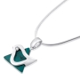 Star of David Dove: Silver Necklace with Turquoise Stone and Cubic Zirconia Diamond - 1