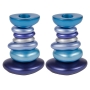 Stone Tower: Yair Emanuel Anodized Aluminum Candlesticks (Blue) - 1