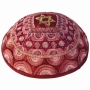 Yair Emanuel Embroidered Silk Kippah - Stars of David - Red - 1