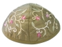  Yair Emanuel Embroidered Silk Kippah - Flowers Olive - 1