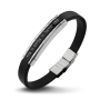 Shema Yisrael Black Leather and Stainless Steel Men’s Bracelet - 1