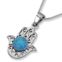 Sterling Silver Hamsa Pendant With Opal Center - 1