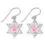 Star of David Sterling Silver Earrings with Pink Gemstone - 1