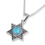 Sterling Silver Star of David Necklace with Sparkling Opal Center - 1