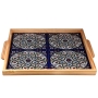 Square Wood & Armenian Ceramic Tray. Colorful Pretty Flowers (Rings - A) - 1