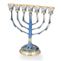 Blue and Gold Ornate Enamel 7-Branched Menorah  - 2