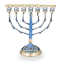 Blue and Gold Ornate Enamel 7-Branched Menorah  - 1