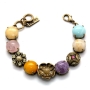 Brass-Plated Floral Bracelet with Multi-Colored Gemstones - 1