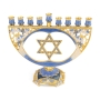 Star of David Blue Enamel Hanukkah Menorah with Rhinestones  - 2