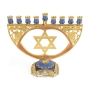 Star of David Blue Enamel Hanukkah Menorah with Rhinestones  - 4
